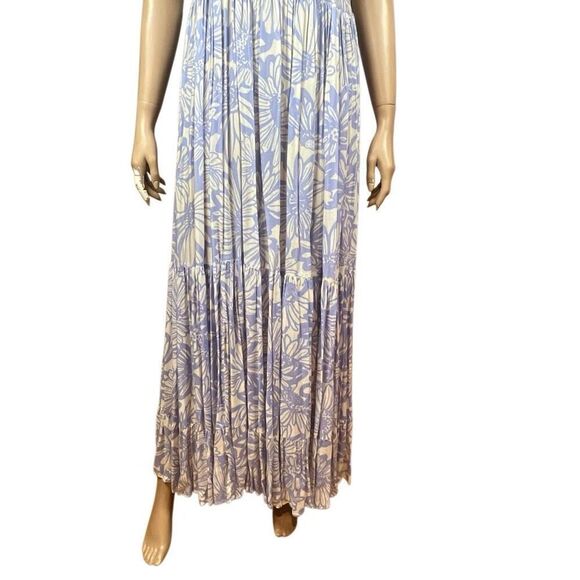 Free People Blue White Floral Tiers for You Maxi Dress Crochet Trim Boho Summer - Picture 10 of 16